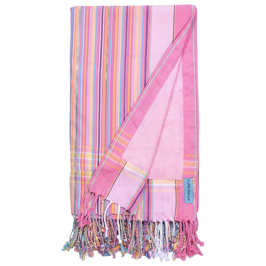 kikoy strandlaken sweet pink stripes - vrijstaand