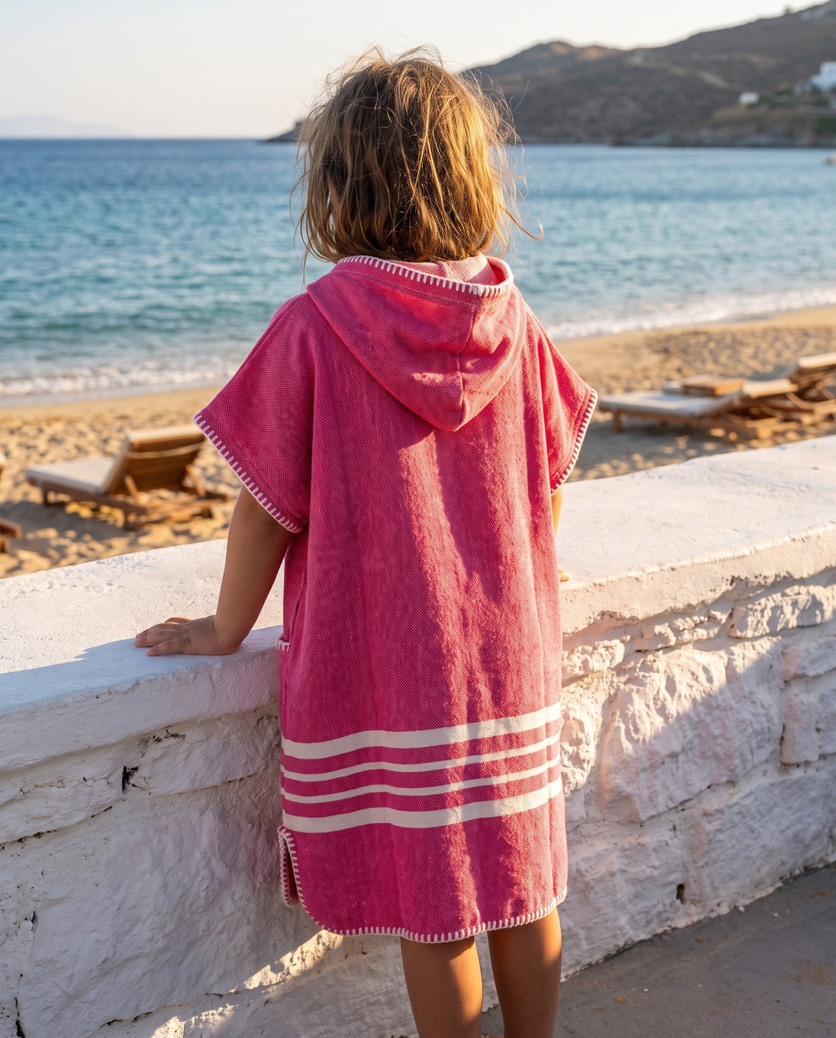 kinder strandponcho hamam fuchsia - sfeer