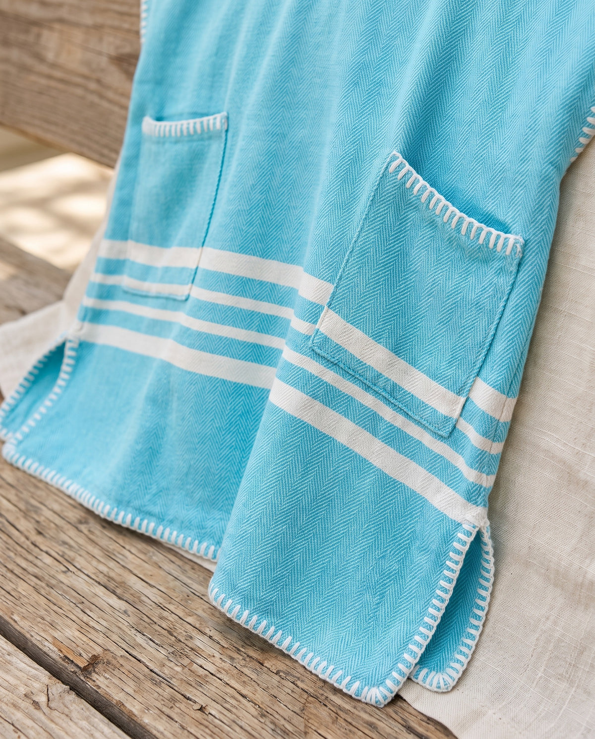 kinder strandponcho hamam turquoise - detail