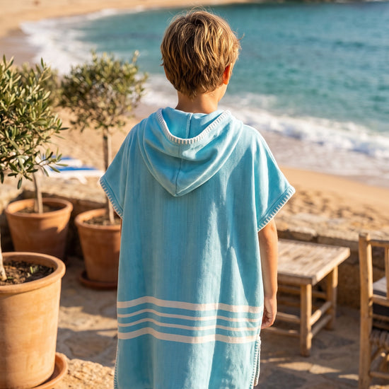 kinder strandponcho hamam turquoise - sfeer