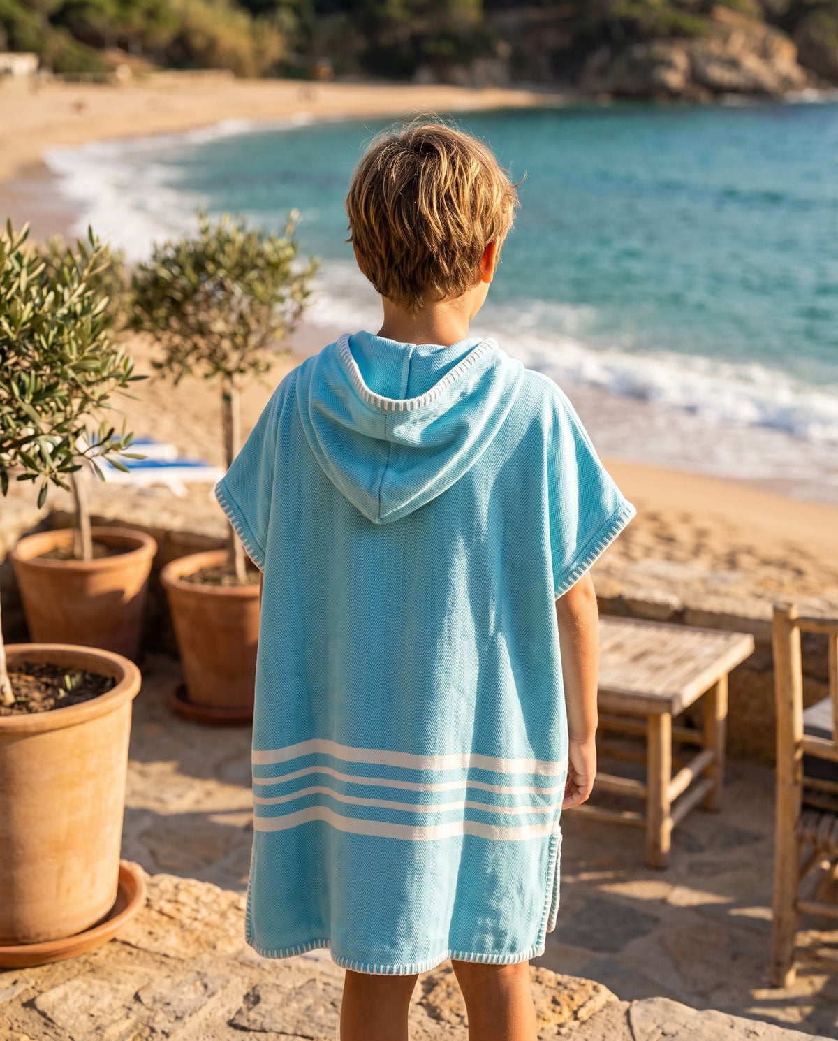 kinder strandponcho hamam turquoise - sfeer