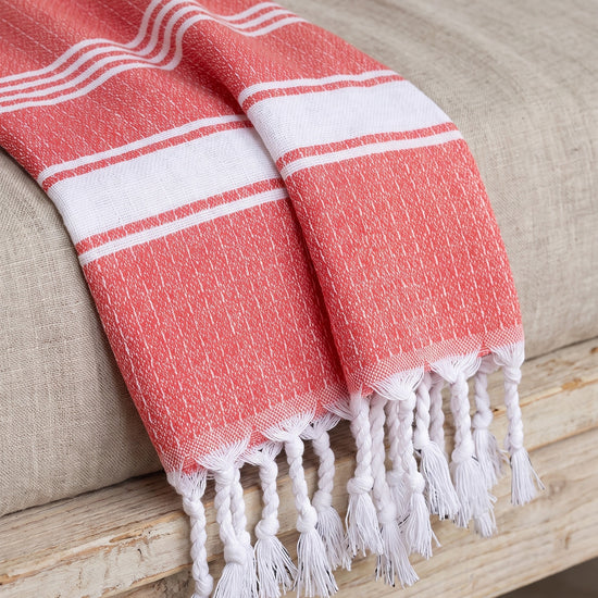 kleine hamamdoek honingraat koraalrood - detail