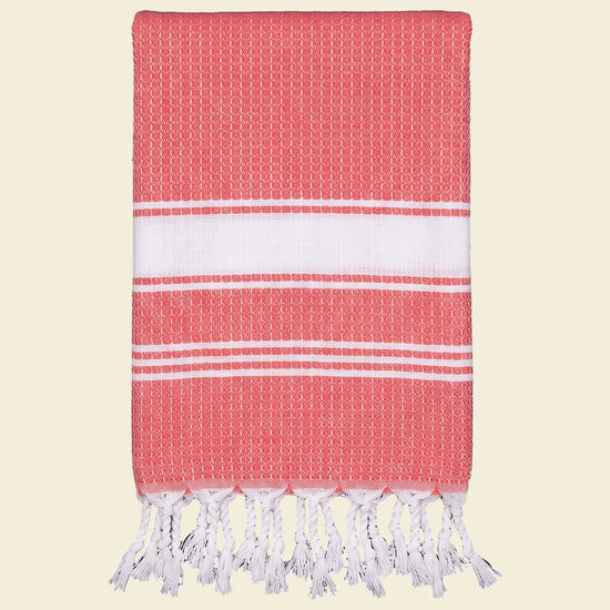 kleine hamamdoek honingraat koraalrood - op kleur