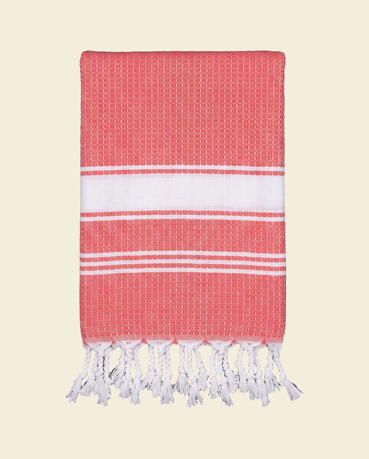 kleine hamamdoek honingraat koraalrood - op kleur