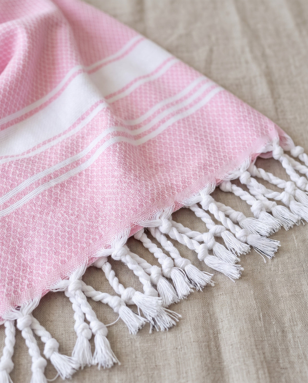 kleine hamamdoek honingraat roze - detail