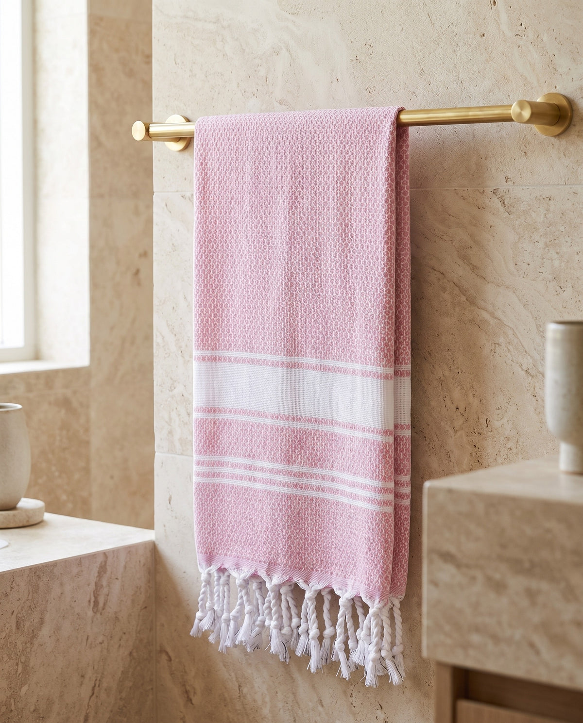 kleine hamamdoek honingraat roze - sfeer