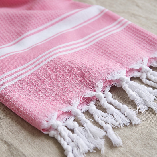 kleine hamamdoek honingraat sorbetroze - detail