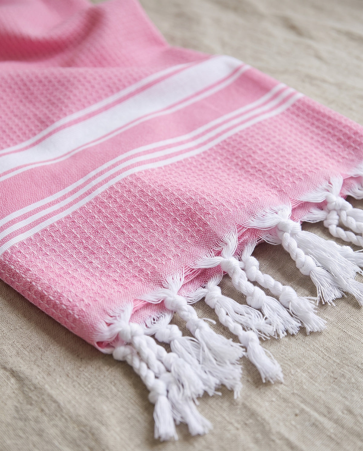 kleine hamamdoek honingraat sorbetroze - detail