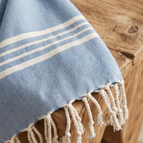 kleine hamamdoek Krem Sultan air blue - detail