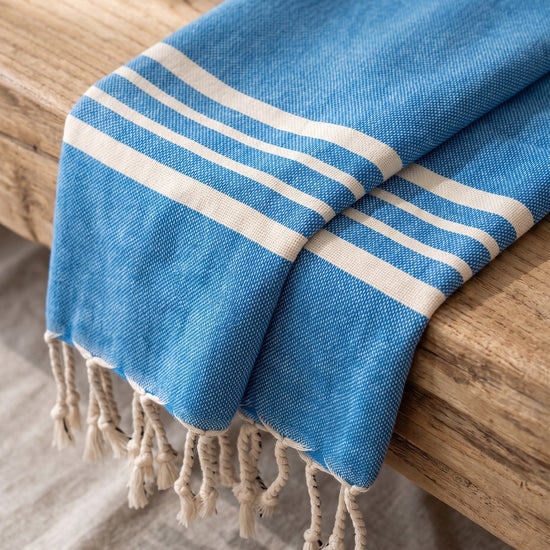 kleine hamamdoek Krem Sultan blue - detail