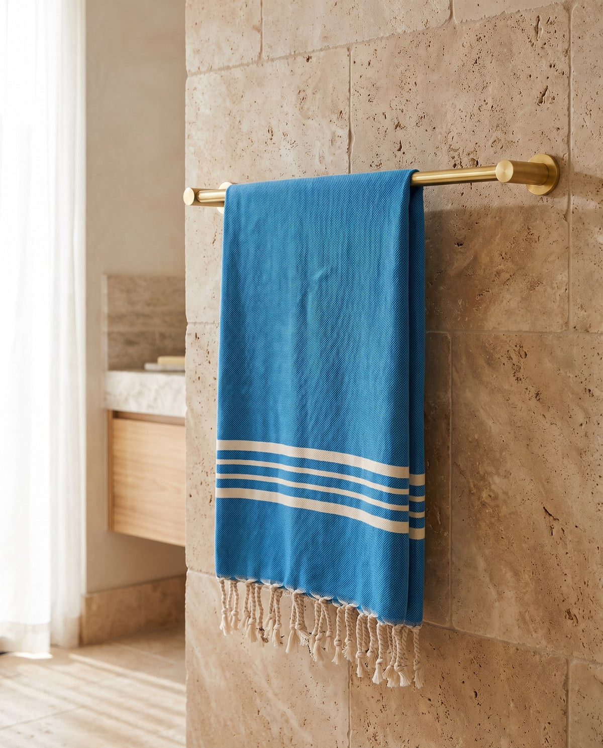 kleine hamamdoek Krem Sultan blue - sfeer