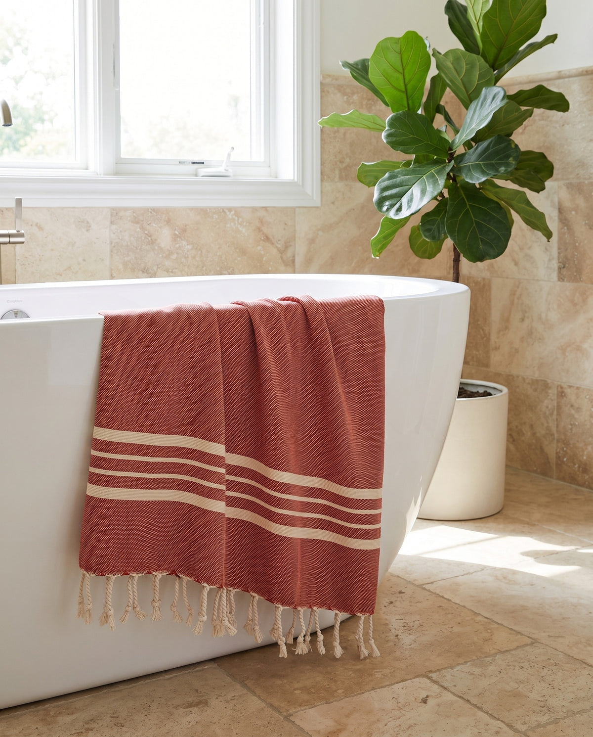 kleine hamamdoek Krem Sultan brick red - sfeer