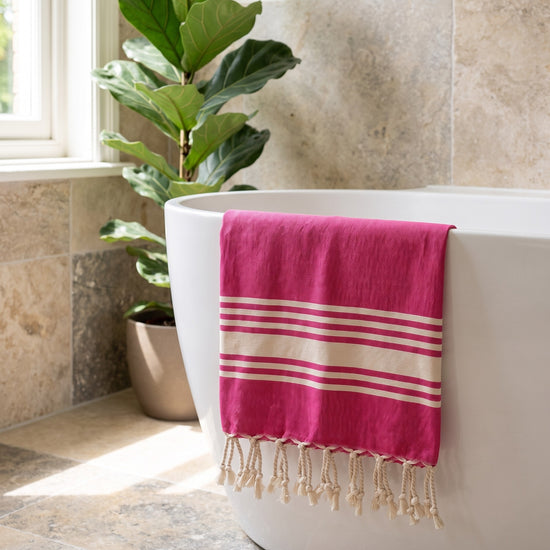 kleine hamamdoek Krem Sultan fuchsia - sfeer