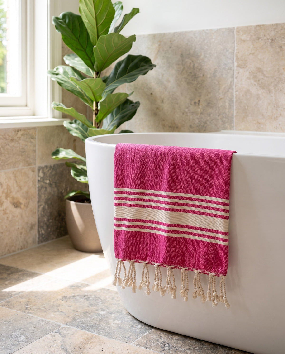 kleine hamamdoek Krem Sultan fuchsia - sfeer