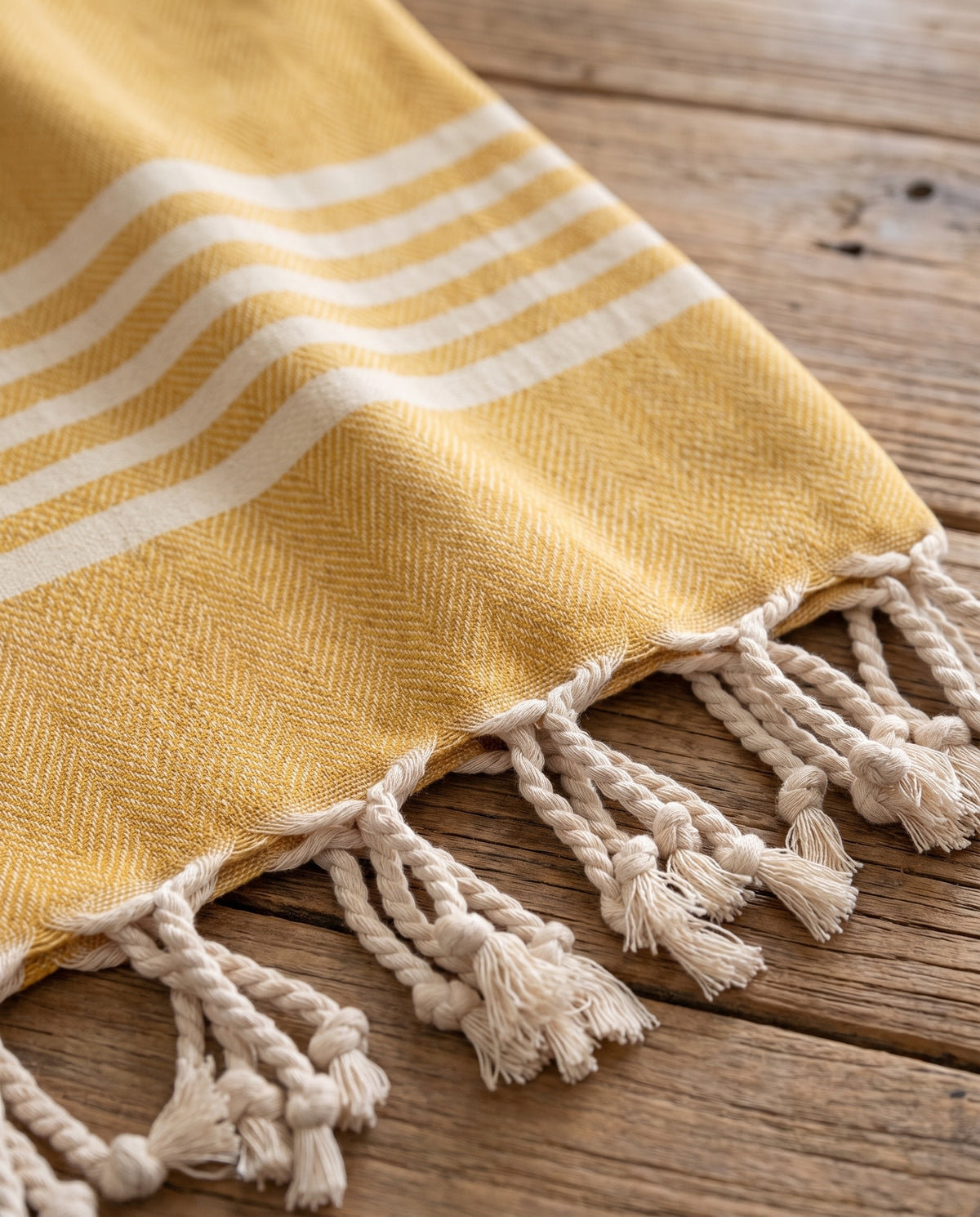 kleine hamamdoek Krem Sultan mustard yellow - detail