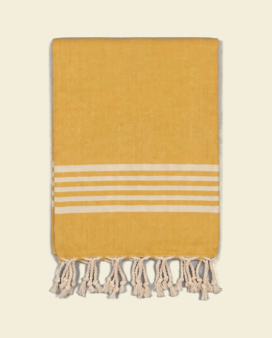 kleine hamamdoek Krem Sultan mustard yellow - op kleur
