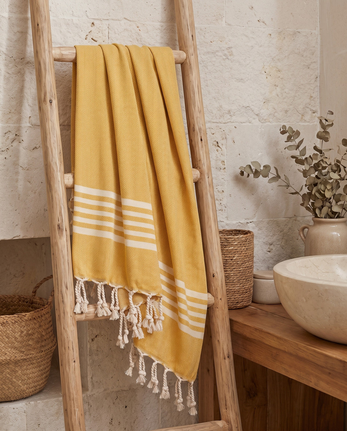kleine hamamdoek Krem Sultan mustard yellow - sfeer