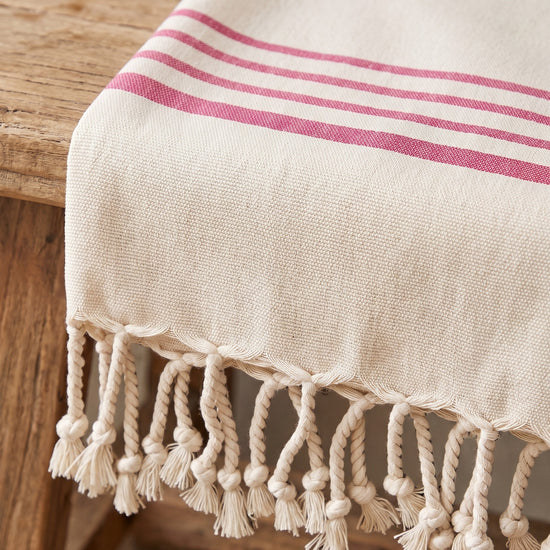 kleine hamamdoek Krem Sultan natural fuchsia - detail
