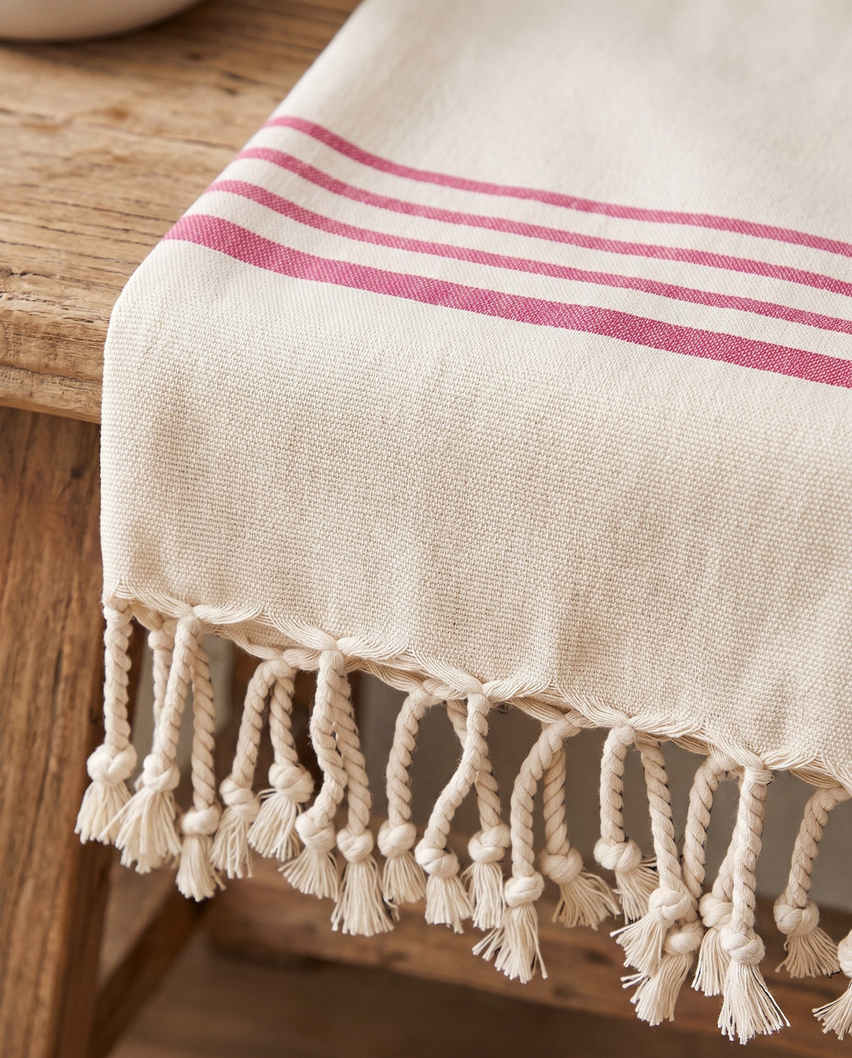 kleine hamamdoek Krem Sultan natural fuchsia - detail