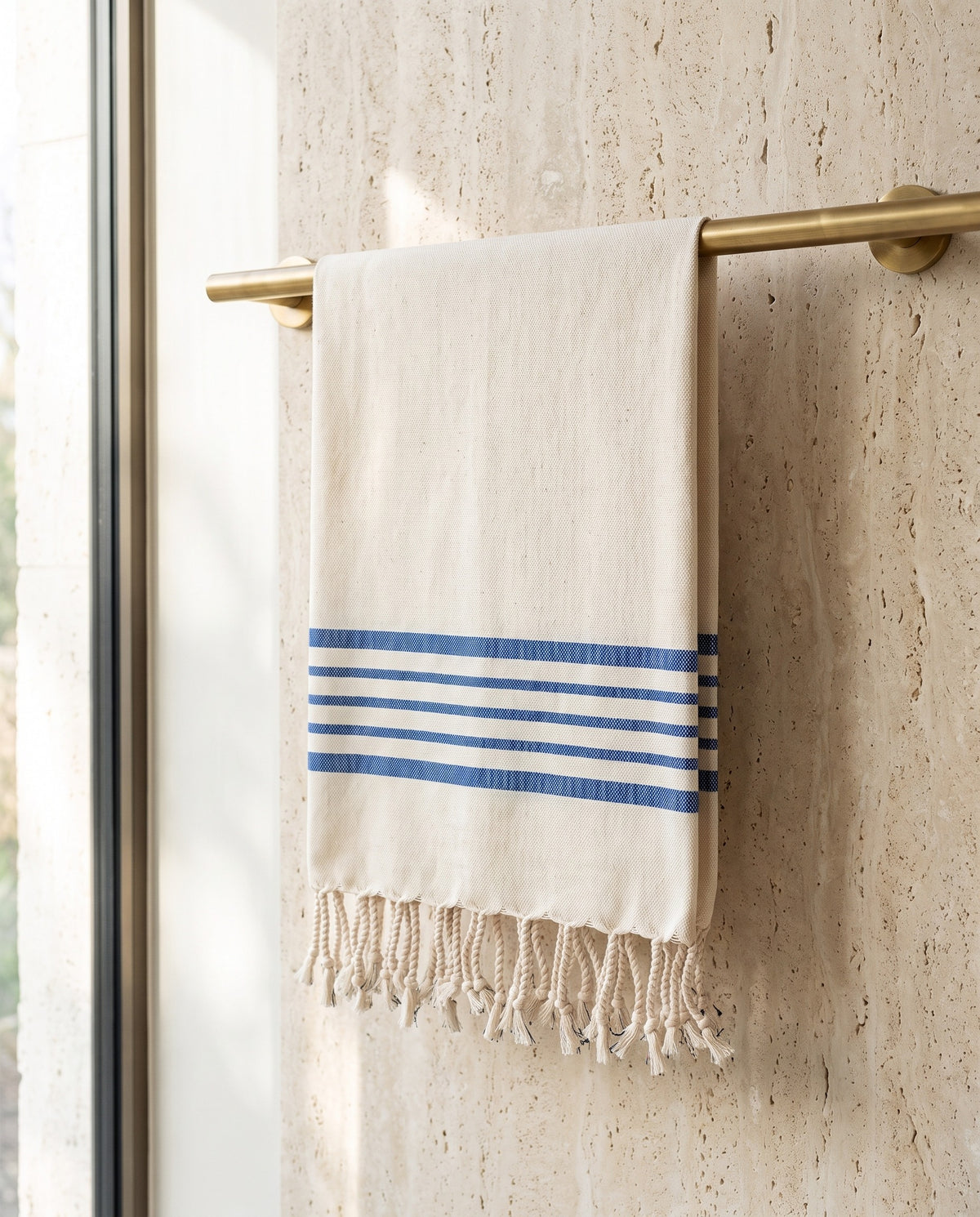kleine hamamdoek Krem Sultan natural royal blue - sfeer
