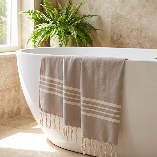 kleine hamamdoek Krem Sultan natural taupe - sfeer