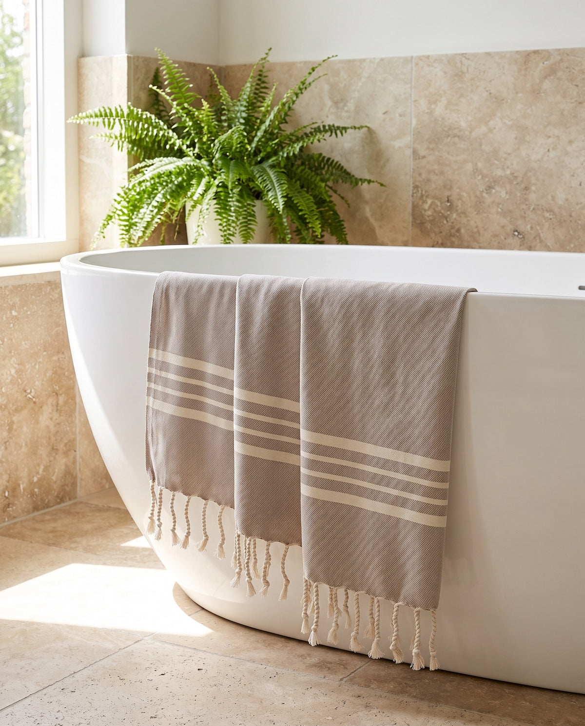 kleine hamamdoek Krem Sultan natural taupe - sfeer