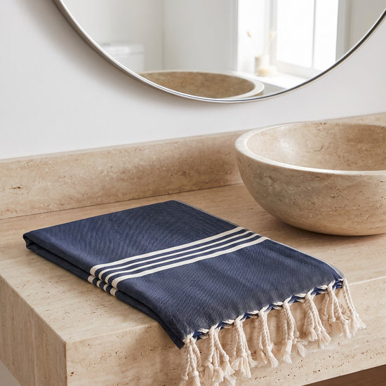 kleine hamamdoek Krem Sultan navy - sfeer