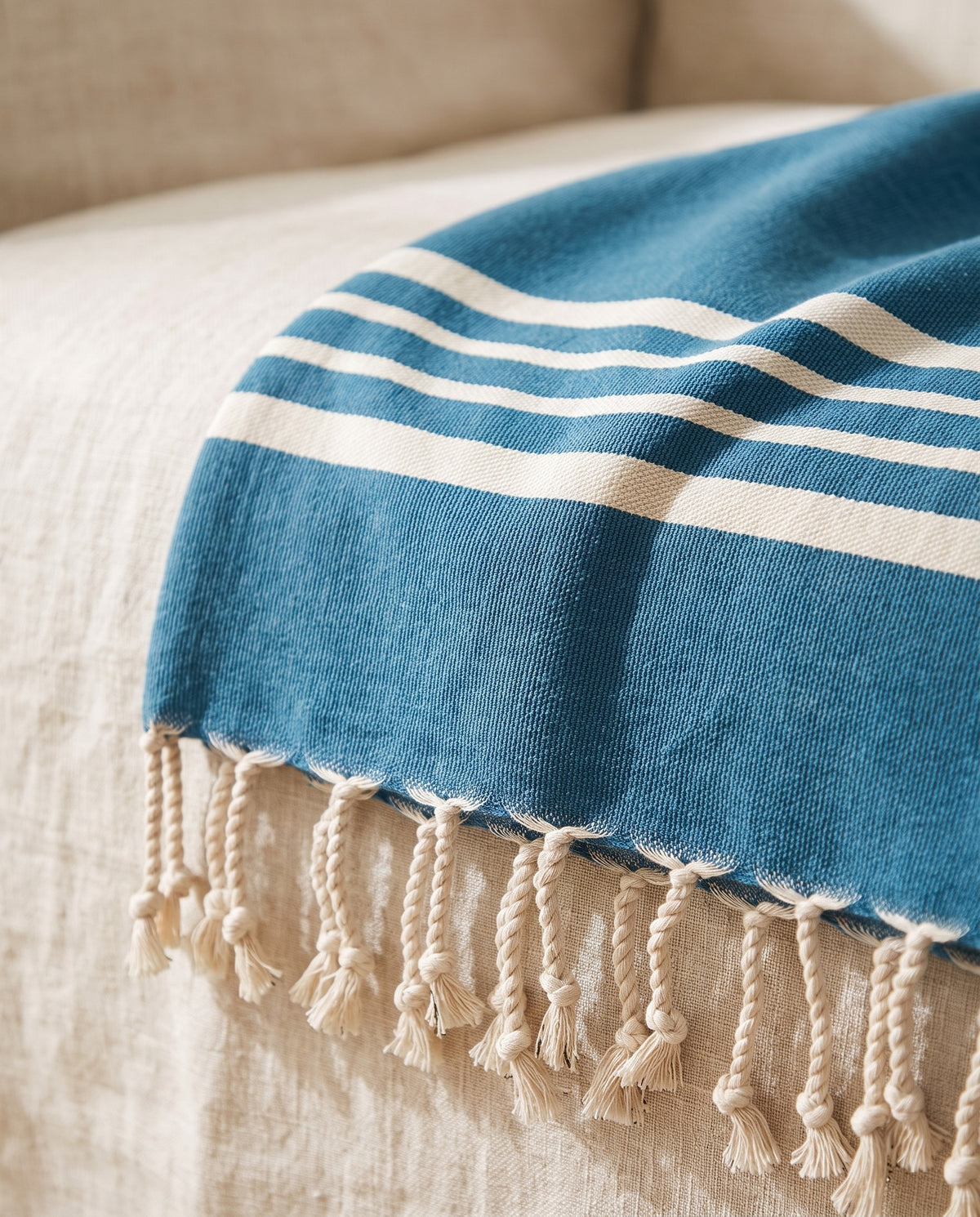 kleine hamamdoek Krem Sultan petrol  blue - detail