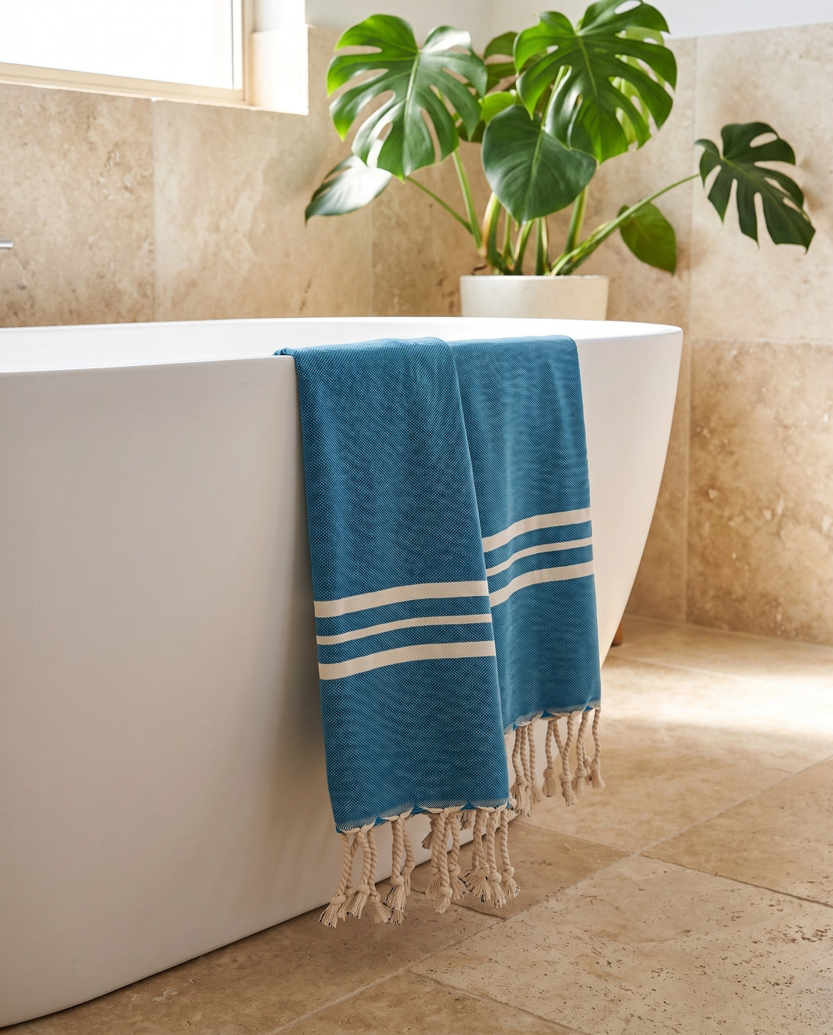 kleine hamamdoek Krem Sultan petrol  blue - sfeer