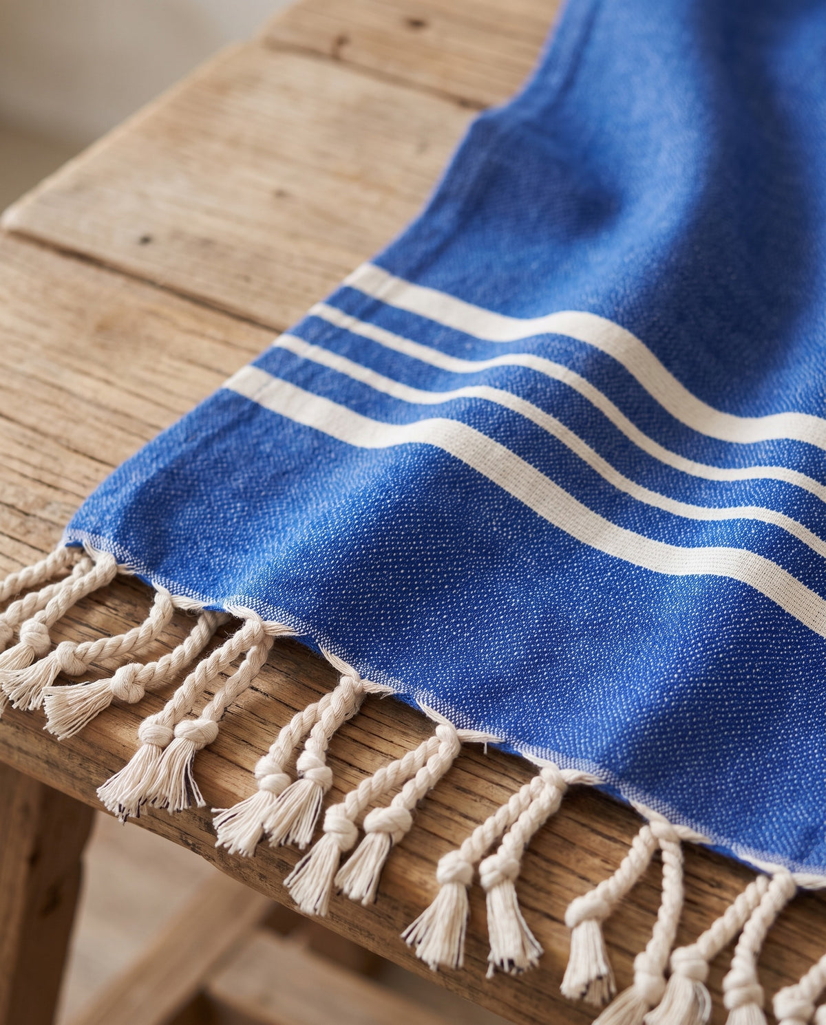 kleine hamamdoek Krem Sultan royal blue - detail