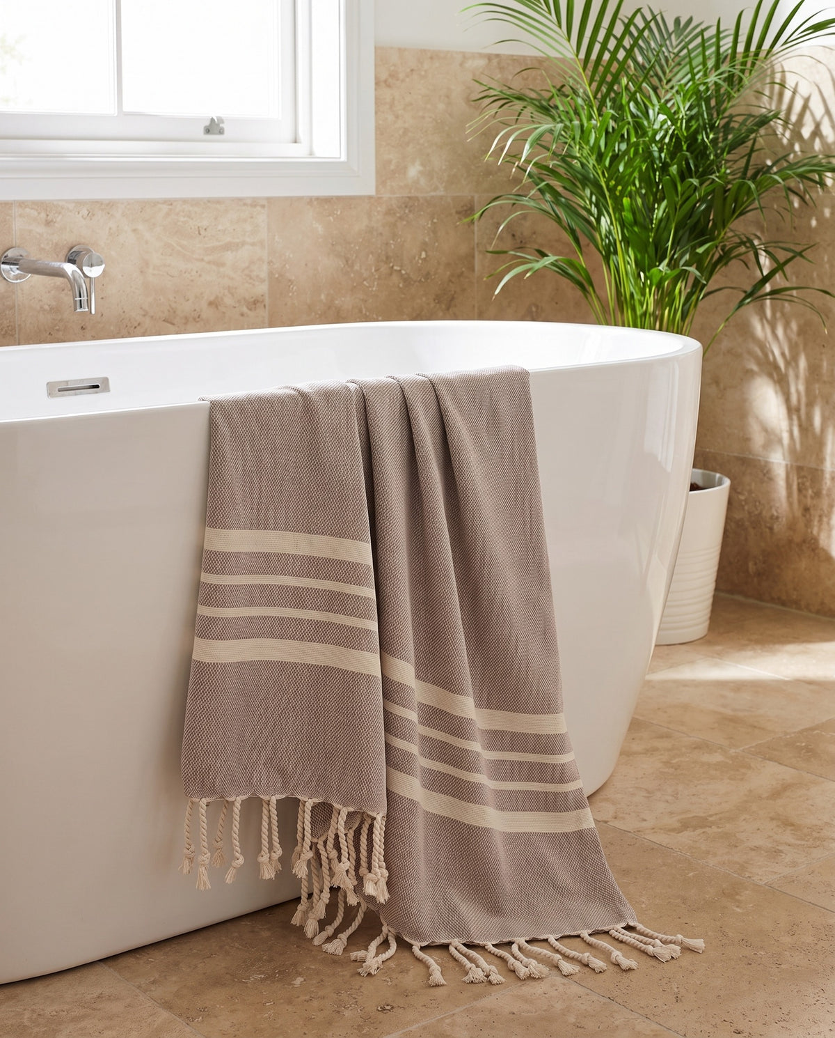 kleine hamamdoek Krem Sultan taupe - sfeer
