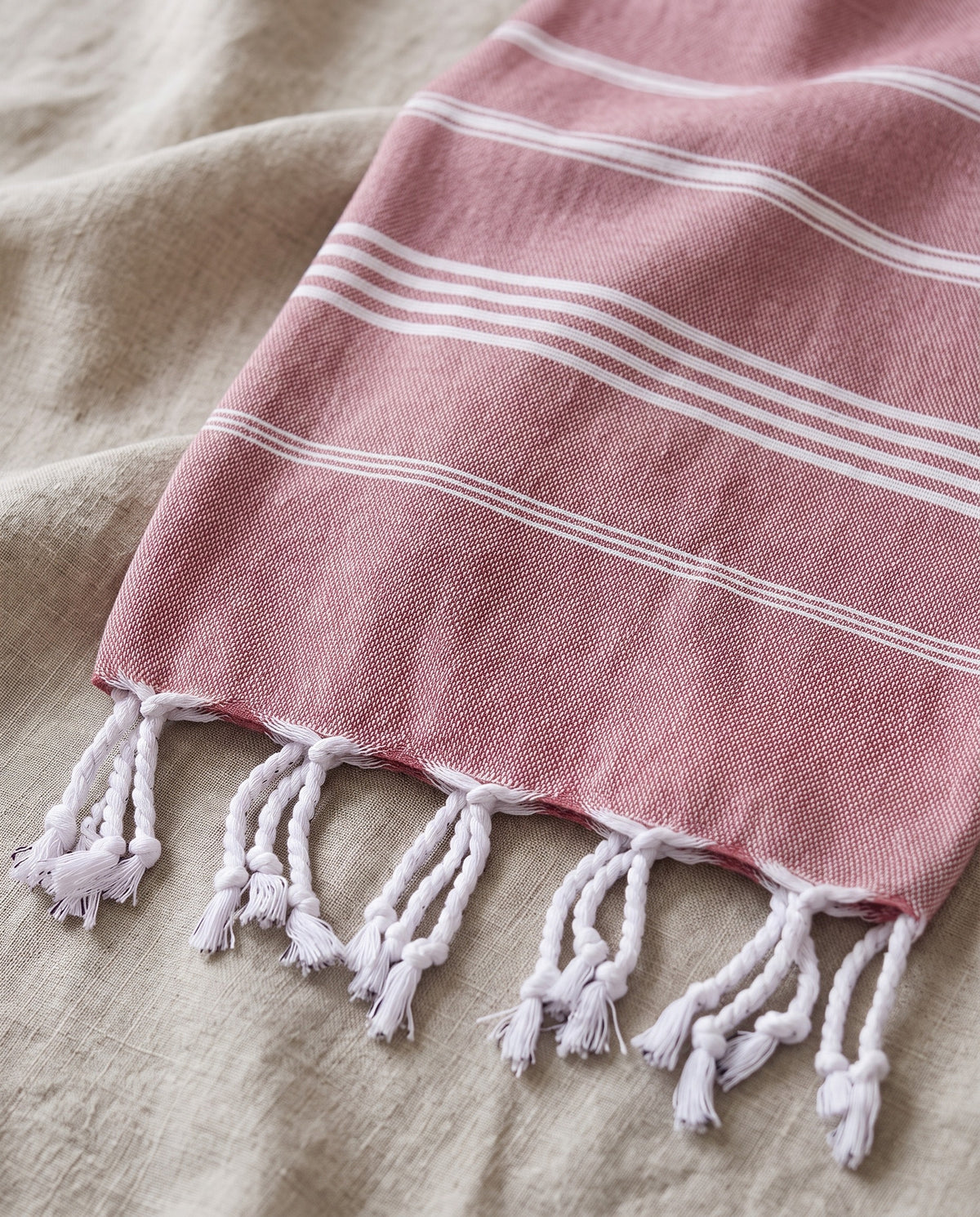 kleine hamamdoek Leyla dusty rose - detail