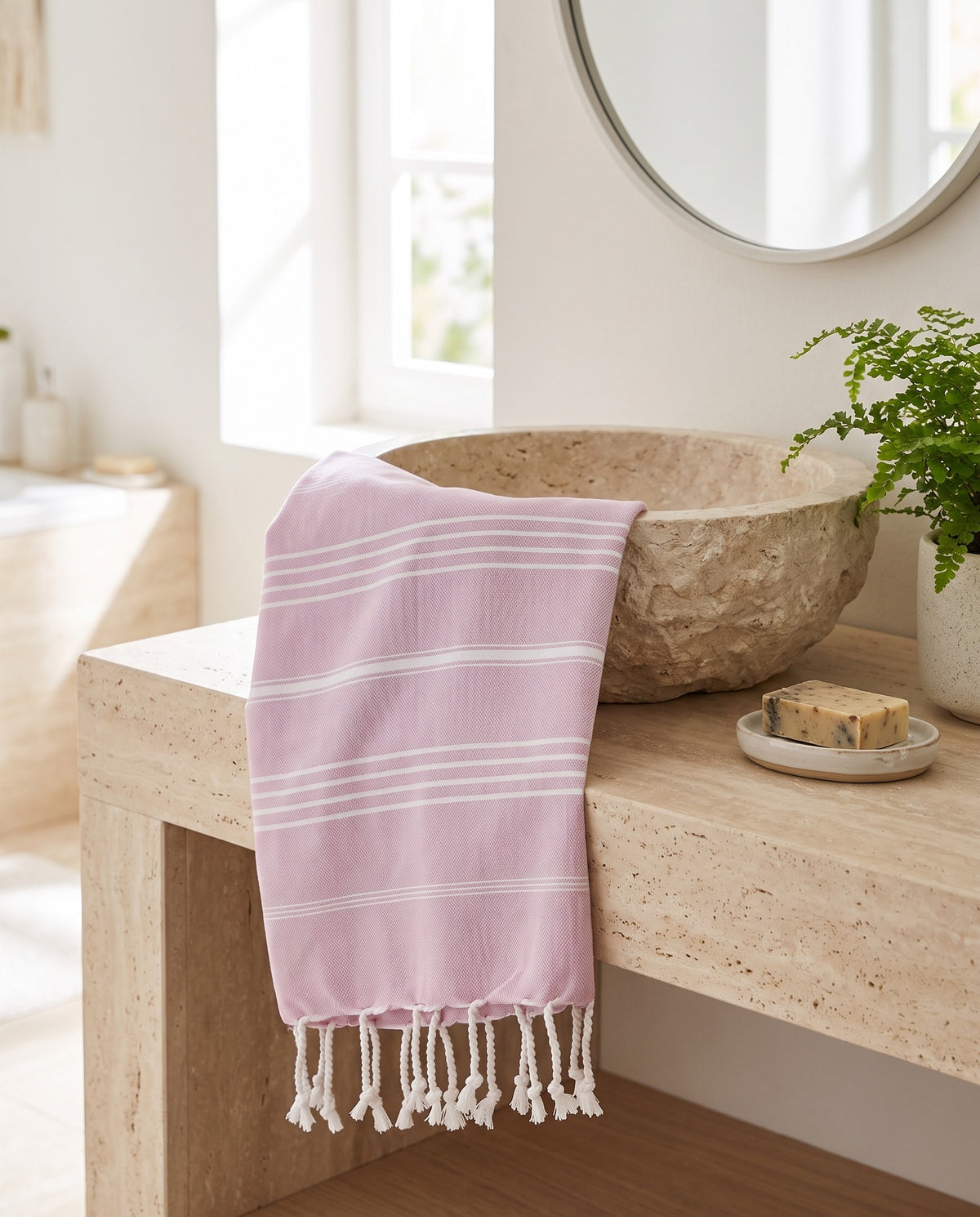 kleine hamamdoek Leyla pink - sfeer