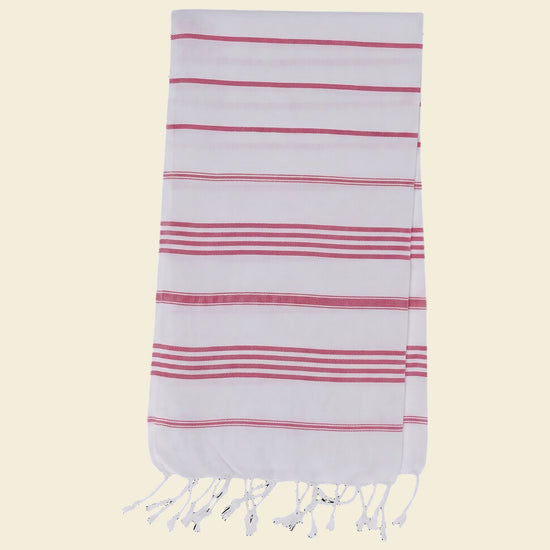 kleine hamamdoek Leyla white fuchsia - op kleur