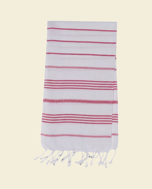 kleine hamamdoek Leyla white fuchsia - op kleur
