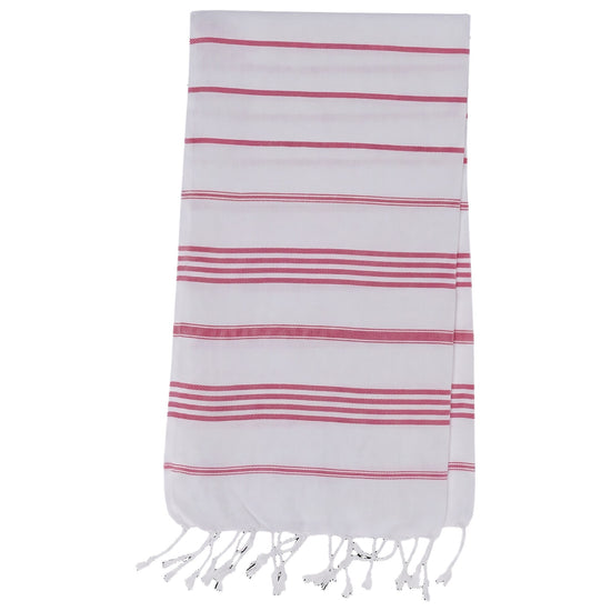 kleine hamamdoek Leyla white fuchsia - vrijstaand