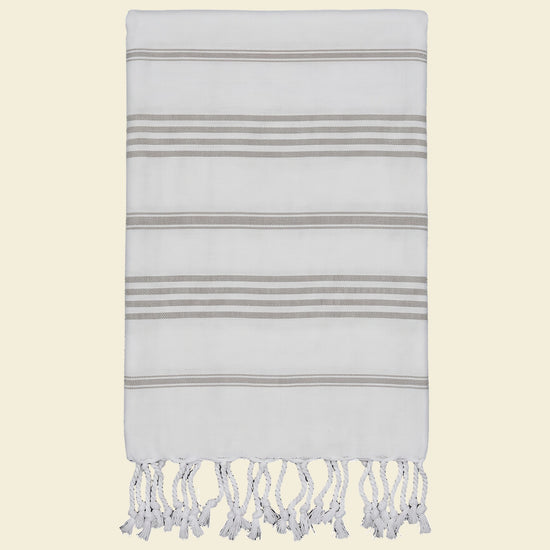 kleine hamamdoek Leyla white taupe - op kleur