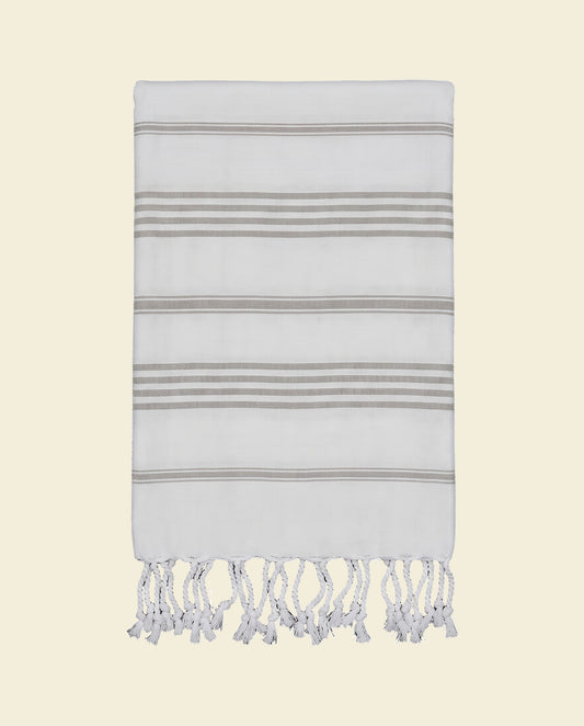 kleine hamamdoek Leyla white taupe - op kleur