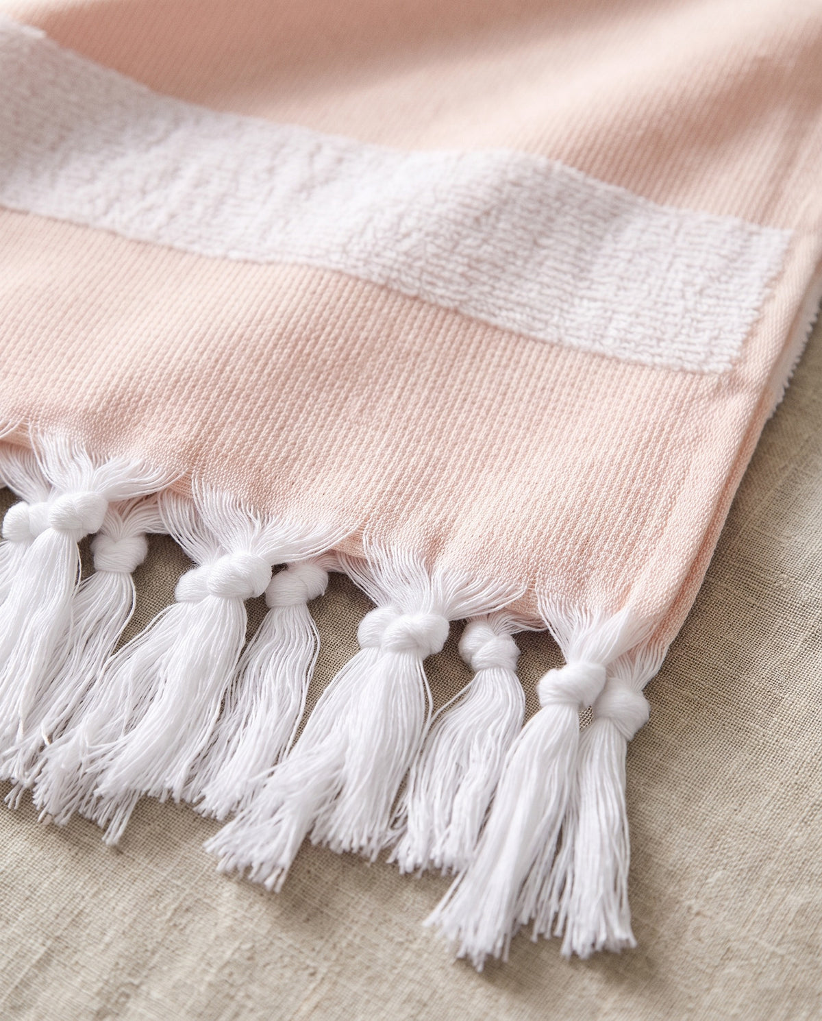 kleine hamamdoek met badstof perzik - detail