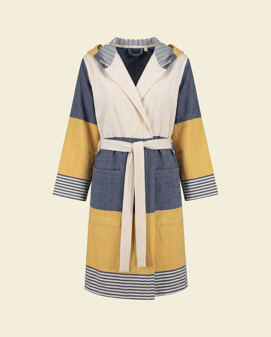 korte badjas dames Sun multi color - navy yellow - op kleur