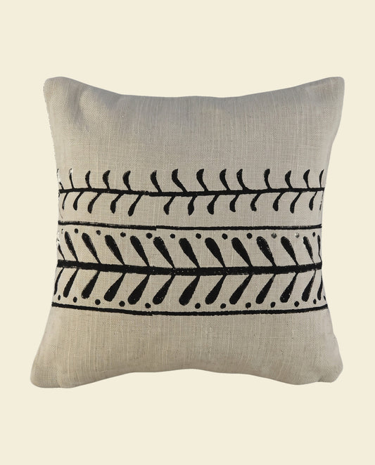 kussenhoes linnen hand printed black - op kleur