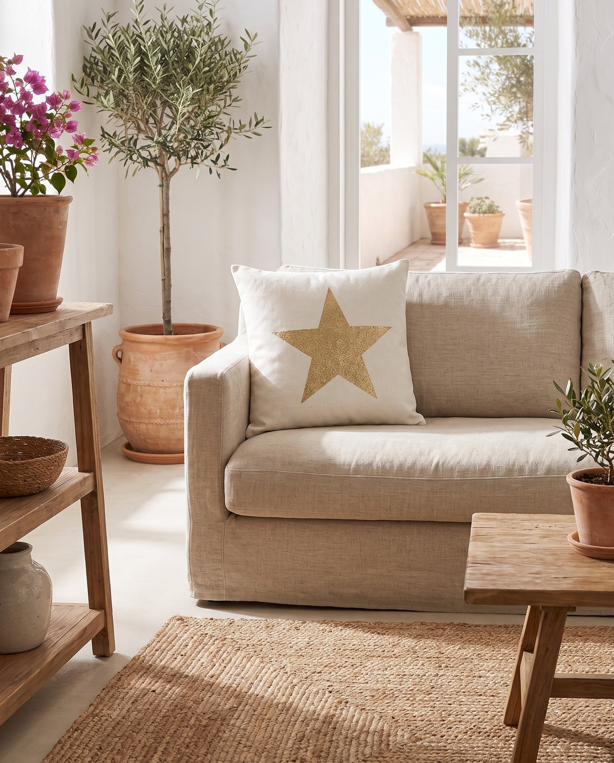 kussenhoes off white gold star - sfeer
