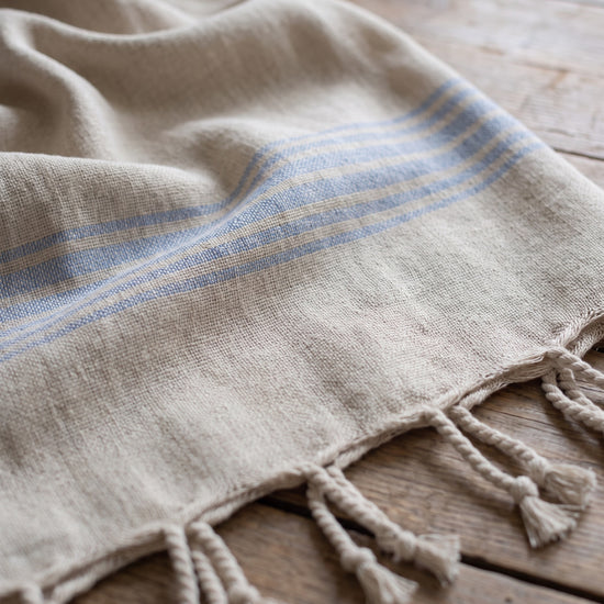 linnen hamamdoek blauw - detail