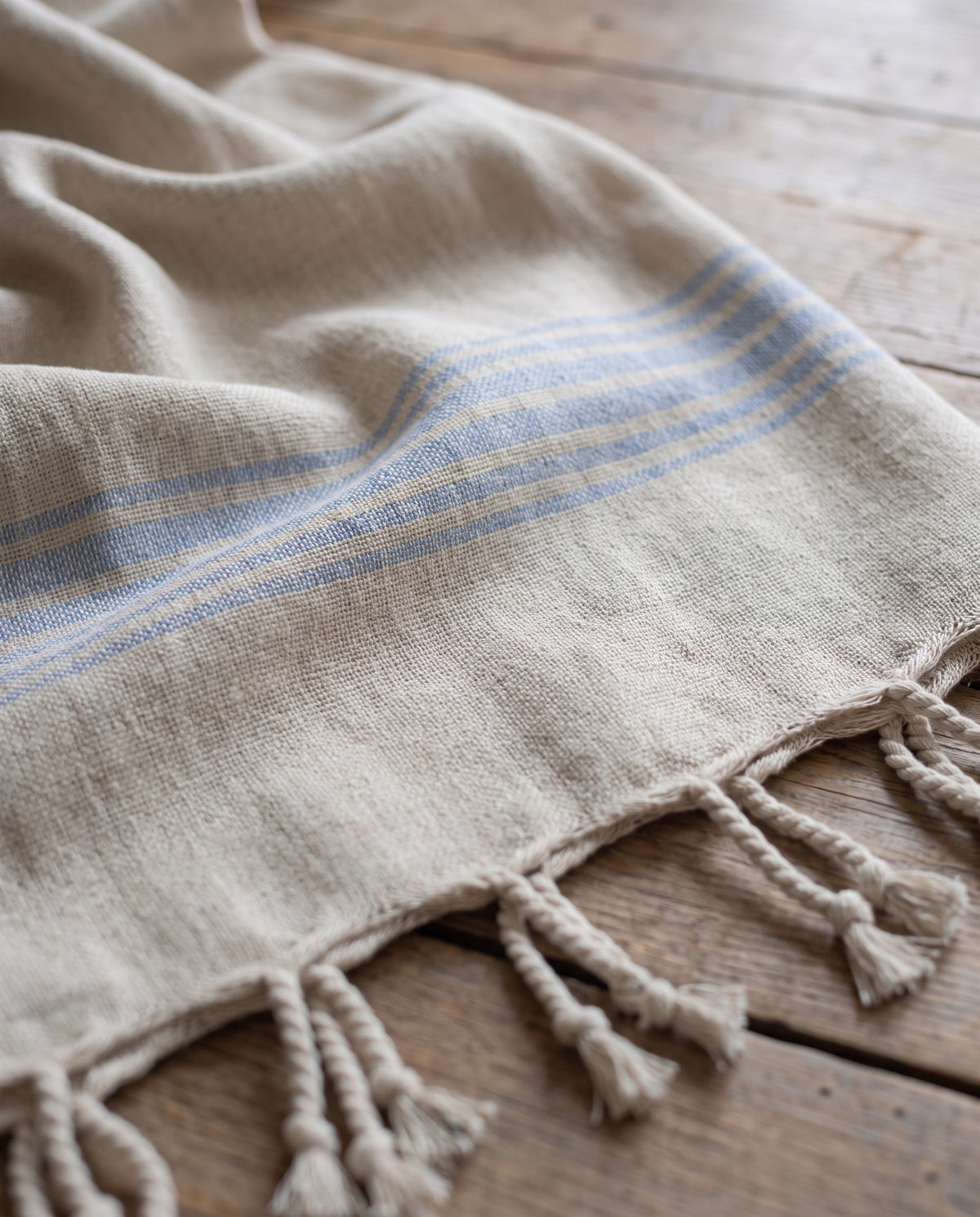 linnen hamamdoek blauw - detail