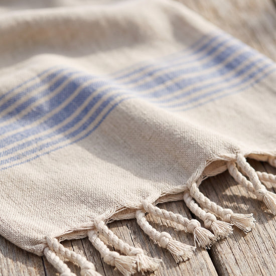 linnen hamamdoek grieksblauw - detail