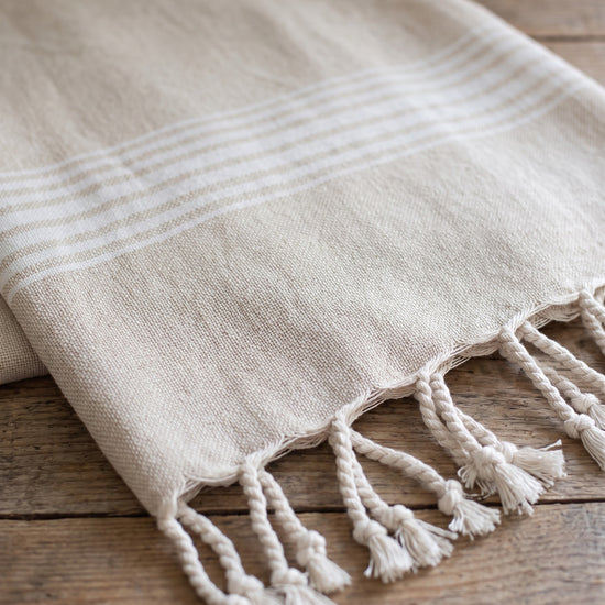 linnen hamamdoek lichtblauw - detail