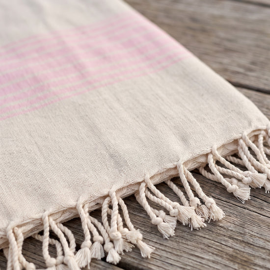 linnen hamamdoek sorbetroze - detail