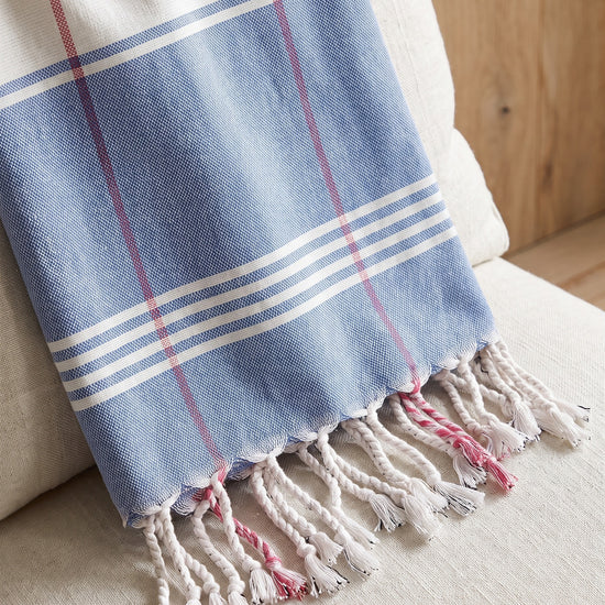 organic hamamdoek biokatoen blauw wit - detail