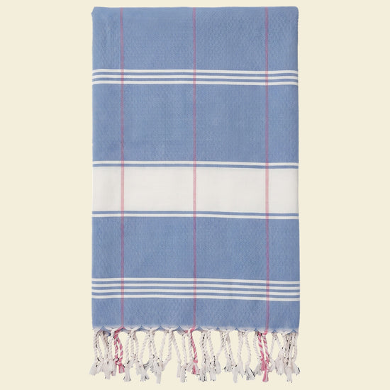 organic hamamdoek biokatoen blauw wit - op kleur