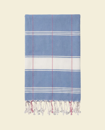 organic hamamdoek biokatoen blauw wit - op kleur
